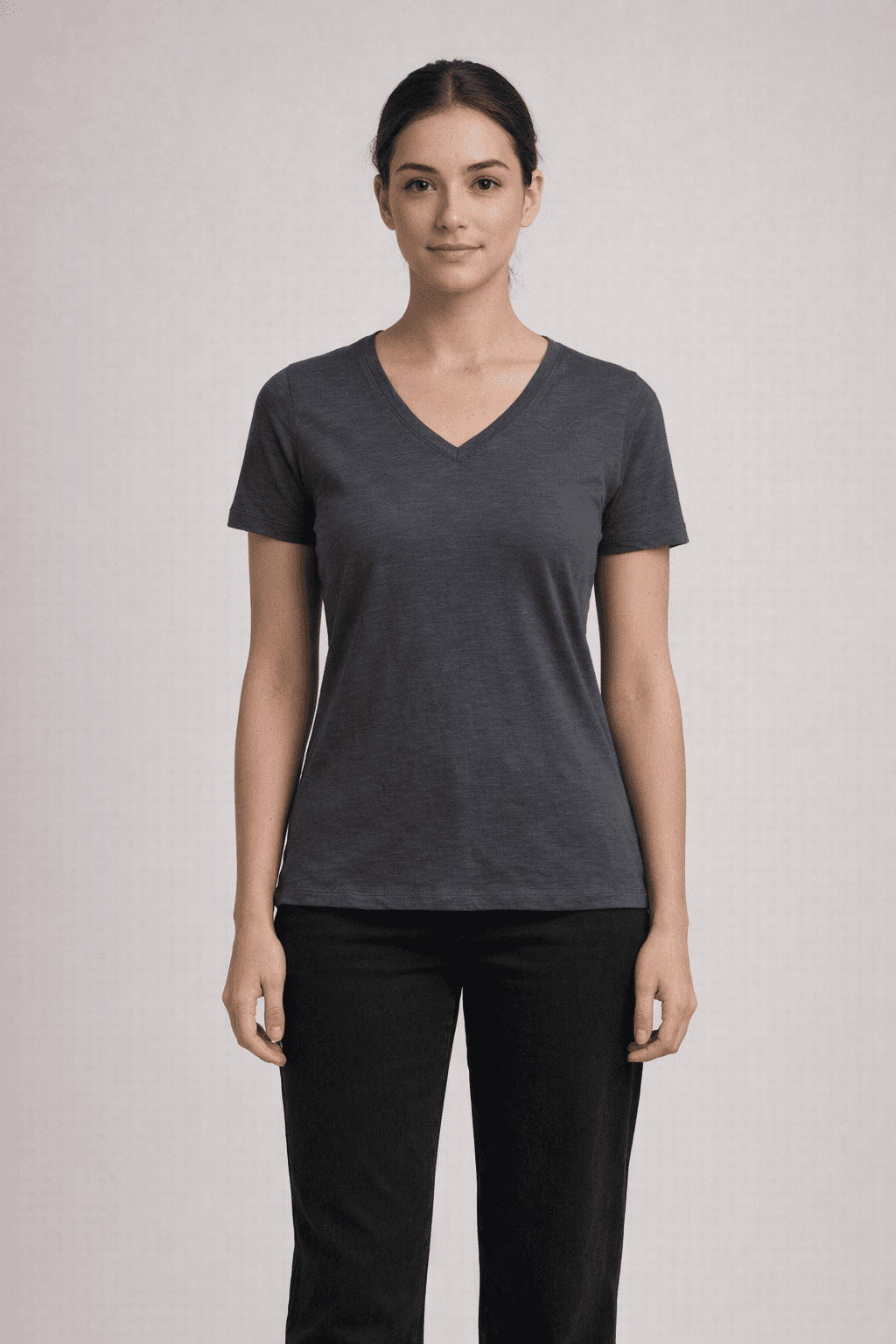 Vera Ringspun Slub V-Neck Tee - CHARCOAL