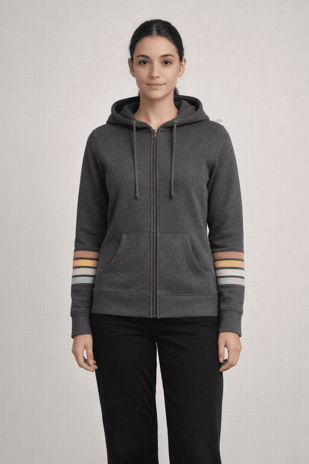Ladies Naamah Stripe Sleeve Full Zip - CHARCOAL